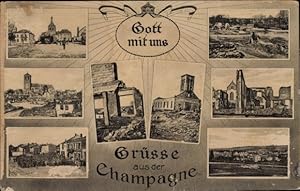 Bild des Verkufers fr Ansichtskarte / Postkarte Champagne, Zerstrte Huser, Kriegszerstrungen, Gott mit uns, I. WK zum Verkauf von akpool GmbH