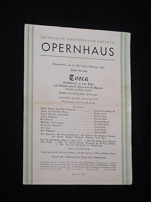 Seller image for Programmzettel Schsische Staatstheater Dresden, Opernhaus 29. Mai 1943. TOSCA von Illica/Giacosa, Puccini (Musik). Musikal. Ltg.: Willy Czernik, Spielleitung: Ludwig Eybisch. Mit Herta Karina Kutz (Tosca), Torsten Ralf, Robert Burg, Gottlob Frick, Heinrich Pflanzl, Heinrich Tessmer, Hans Lbel, Lotte Kluge, Peter Tusche for sale by Fast alles Theater! Antiquariat fr die darstellenden Knste