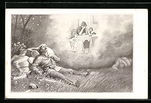 Bild des Verkufers fr Ansichtskarte Verwundeter sterreichischer Soldat denkt an seine Familie zum Verkauf von Bartko-Reher