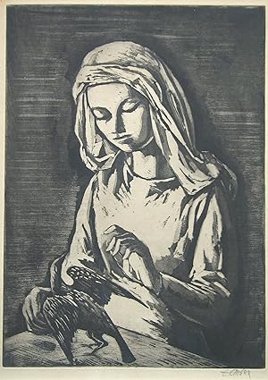 "Girl with Bird" - Lithograph