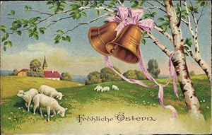 Ansichtskarte / Postkarte Glückwunsch Ostern, Lämmer auf einer Wiese, Glocken - Amag 2748