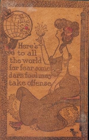 Leder Ansichtskarte / Postkarte Noble Frau mit Sektglas, Globus, Zigarette
