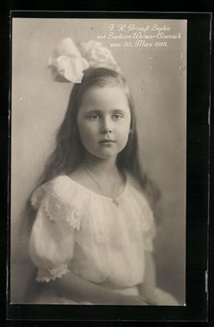 Ansichtskarte Prinzessin Sophie von Sachsen-Weimar-Eisenach mit Schleife im Haar