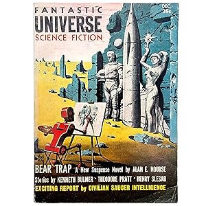 Image du vendeur pour Fantastic Universe Science Fiction [Volume 8, Number 6] December 1957 featuring Bear Trap, THe Love of Frank Nineteen, My Father, the Cat, Requiem for a Scientist, Inside Stuff, Shapes in the Sky, Moment of Truth, Resurrection, The Forgotten Ones, Out Cover Story, Ignatius Donnelly, Pseudomath, and By the Beard of the Comet mis en vente par Memento Mori Fine and Rare Books