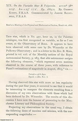 Bild des Verkufers fr The Variable Star R Vulpecule. a=20h 58m 22.9s. An original article from the Memoirs of the Literary and Philosophical Society of Manchester, 1868. zum Verkauf von Cosmo Books