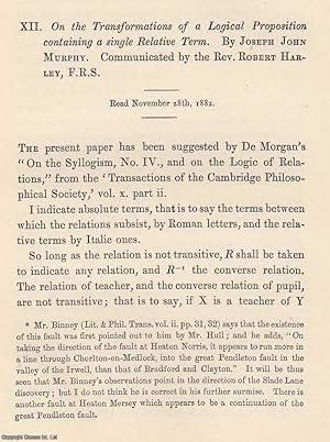 Imagen del vendedor de The Transformations of a Logical Proposition Containing a Single Relative Term. An original article from the Memoirs of the Literary and Philosophical Society of Manchester, 1884. a la venta por Cosmo Books