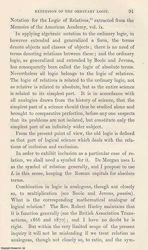 Immagine del venditore per An Extension of The Ordinary Logic, Connecting it with The Logic of Relatives. An original article from the Memoirs of the Literary and Philosophical Society of Manchester, 1882. venduto da Cosmo Books