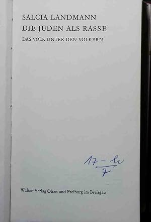 Bild des Verkufers fr Die Juden als Rasse. Das Volk unter den Vlkern. zum Verkauf von books4less (Versandantiquariat Petra Gros GmbH & Co. KG)