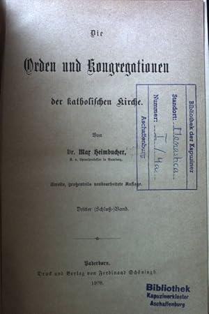 Seller image for Die Orden und Kongregationen der katholischen Kirche: 3. Bd. for sale by books4less (Versandantiquariat Petra Gros GmbH & Co. KG)