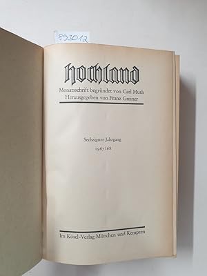 Bild des Verkufers fr Hochland : Monatsschrift : 60. Jahrgang : 1967/68 : zum Verkauf von Versand-Antiquariat Konrad von Agris e.K.