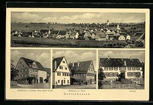 Ansichtskarte Dettenhausen, Gasthaus zur Sonne K. Kraft, Rathaus und Post, Ortspanorama