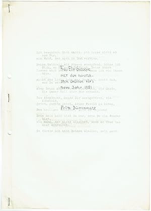 Bild des Verkufers fr Typoskript  Schweizerpsalm I" mit eigenhndiger Widmung auf Deckblatt. zum Verkauf von Kotte Autographs GmbH