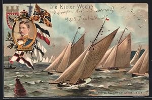 Ansichtskarte Kiel, Wettsegeln der Sonderklasse auf der Kieler Woche, Porträt Prinz Adalbert