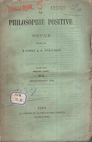 Image du vendeur pour La Philosophie Positive n 4 janvier-fvrier 1878 mis en vente par PRISCA