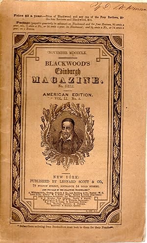 Seller image for Blackwood's (Edinburgh) Magazine Monthly; Volume LI, No. 5I: November, 1860 {Amerian edition] for sale by Dorley House Books, Inc.