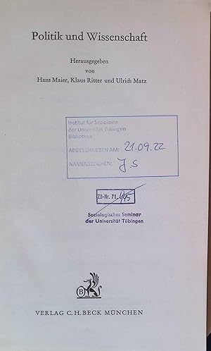 Bild des Verkufers fr Politik und Wissenschaft. Mnchener Studien zur Politik ; Bd. 17. zum Verkauf von books4less (Versandantiquariat Petra Gros GmbH & Co. KG)