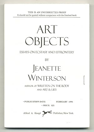 Bild des Verkufers fr Art Objects: Essays on Ecstasy and Effrontery zum Verkauf von Between the Covers-Rare Books, Inc. ABAA