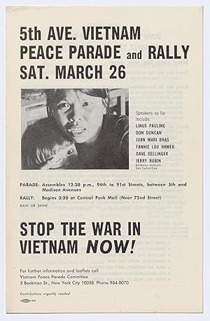 Bild des Verkufers fr [Pamphlet]: 5th Ave. Vietnam Peace Parade and Rally Sat. March 26 zum Verkauf von Between the Covers-Rare Books, Inc. ABAA