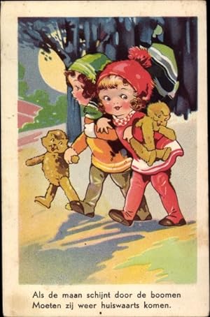 Künstler Ansichtskarte / Postkarte Zwei Kinder mit Teddys