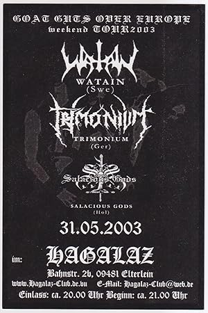 Tourflyer: Watain - Goat Guts Over Europe Tour 2003 Hagalaz, Elterlein, 31.05.2003