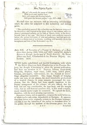 Seller image for Art. XII. a Narrative of a Voyage to Surinam; of a Residence There During 1805, 1806, and 1807; and of the Author's Return to Europe, by Way of North America. by Baron Albert Von Sack, Chamberlain to His Prussian Majesty. 4to. London, 1810. - Disbound Fro for sale by Literary Cat Books