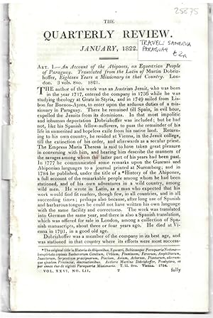 Seller image for Art. I. - an Account of the Abipones, an Equestrian People of Paraguay. Translated from the Latin of Martin Dobrizhoffer, Eighteen Years a Missionary in That Counyry. London. 3 Vols. 8vo. 1821. - Disbound from the Quarterly Review January 1822 for sale by Literary Cat Books