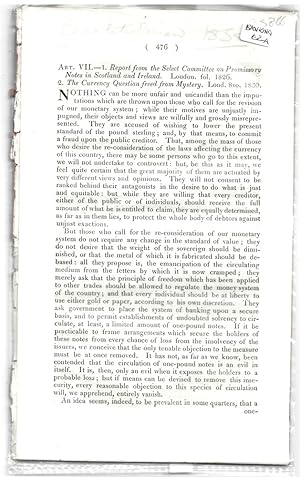 Seller image for Art. VII. - 1. Report from the Select Committee on Promissory Notes in Scotland and Ireland. . 2. the Currency Question Freed from Mystery. Disbound from the Quarterly Review 1830 for sale by Literary Cat Books