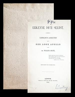 Seller image for Erkenne dich selbst. Lehrlings-Arbeiten aus der Loge Apollo. for sale by Antiquariat Thomas Rezek