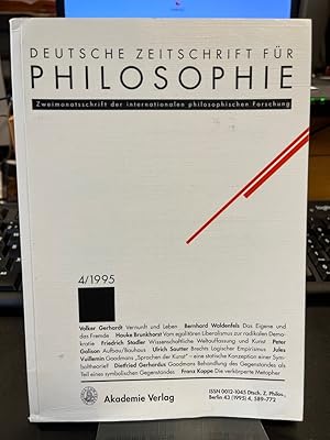 Image du vendeur pour Deutsche Zeitschrift fr Philosophie 1995 43 Jahrgang Heft 4. Schwerpunkt: Der Wiener Kreis und die Kunst. Zweimonatsschrift der internationalen philosophischen Forschung. mis en vente par Altstadt-Antiquariat Nowicki-Hecht UG