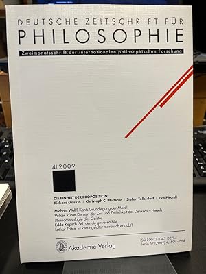 Bild des Verkufers fr Deutsche Zeitschrift fr Philosophie 2009 57. Jg Heft 4. Schwerpunkt: Die Einheit der Proposition. Zweimonatsschrift der internationalen philosophischen Forschung. zum Verkauf von Altstadt-Antiquariat Nowicki-Hecht UG