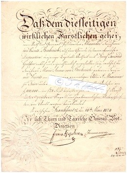 FRIEDRICH VON EPPLEN (- Härtenstein, 1782-1848) Hochfürstlich Thurn und Taxischer Generalpoftdire...