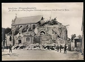 Riesen-Ansichtskarte Brimont, Kriegszerstörung, Kirche von den eigenen Truppen beschossen