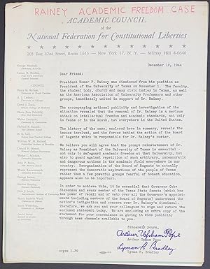 Memorandum on the Homer P. Rainey academic freedom case [with cover letter and petition]