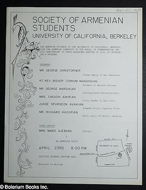 Society of Armenian Students, University of California, Berkeley [handbill] The Armenian students...