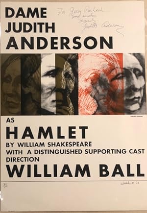 Imagen del vendedor de DAME JUDITH ANDERSON as HAMLET. (Signed poster) By William Shakespeare with a Distinguished Supporting Cast. Direction by William Ball a la venta por Lost Horizon Bookstore