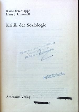 Seller image for Kritik der Soziologie. Probleme der Erklrung sozialer Prozesse ; 1 for sale by books4less (Versandantiquariat Petra Gros GmbH & Co. KG)