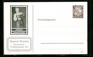 Ansichtskarte Ganzsache Bayern PP35B1: München, Deutsche Reichs-Fechtschule, Waisenpflege, Promen...