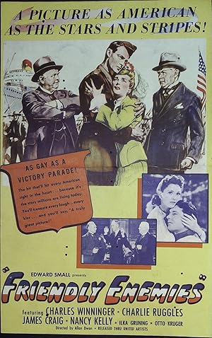 Bild des Verkufers fr Friendly Enemies Herald 1942 Charles Winninger, Charlie Ruggles, Scarce! zum Verkauf von AcornBooksNH