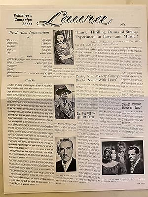 Bild des Verkufers fr Laura Pressbook 1944 Gene Tierney, Dana Andrews, Clifton Web, Vincent Price zum Verkauf von AcornBooksNH