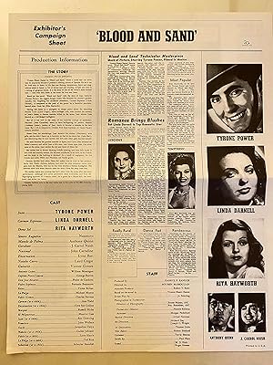 Seller image for Blood and Sand Pressbook 1941 Tyrone Power Jr., Linda Darnell, Rita Hayworth for sale by AcornBooksNH