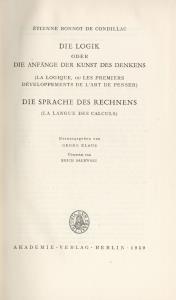 Bild des Verkufers fr Die Logik oder Die Anfnge der Kunst des Denkens. Die Sprache des Rechnens;Herausgegeben von Georg Klaus. bersetzt von Erich Salewski. (= Philosophische Studientexte) zum Verkauf von Antiquariat Kastanienhof