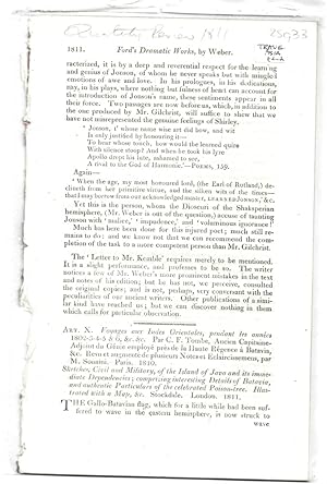 Seller image for Art. X. Voyages aux Indes Orientales, pendant les annes 1802-3-4-5 & 6, &c, &c. Par C.F. Tombe, ancien Capitaine-Adjoint du Gniee employ prs de la Haute Rgence  Batavia, &c. Revu et augment de plusieurs Notes et Eclaircissemens, par M. Sounini. Par for sale by Literary Cat Books