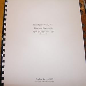 Seller image for Serendipity Books, Inc. Financial Statements April 30, 1991 and 1990. for sale by Wittenborn Art Books