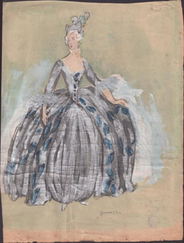 Study for an elaborate ballet costume by Juan Gris. Original gouache.