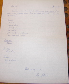 Hand written signed letter Saltsman to Peter Howard, March 2, 1989.