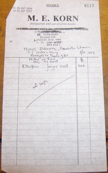 Invoice for an Ethiopian Prayer Scroll. 3/11 1989, to Mindell Dubansky, Preservation Librarian, T...