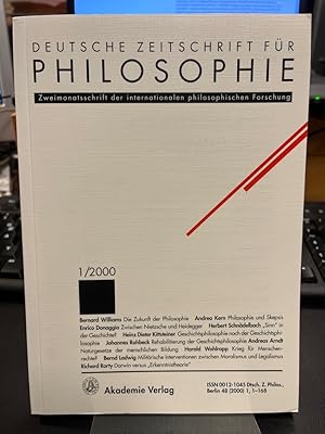 Bild des Verkufers fr Deutsche Zeitschrift fr Philosophie 2000 48. Jahrgang Heft 1. Schwerpunkt: Ist eine Rehabilitierung von Geschichtsphilosophie mglich? Zweimonatsschrift der internationalen philosophischen Forschung. zum Verkauf von Altstadt-Antiquariat Nowicki-Hecht UG