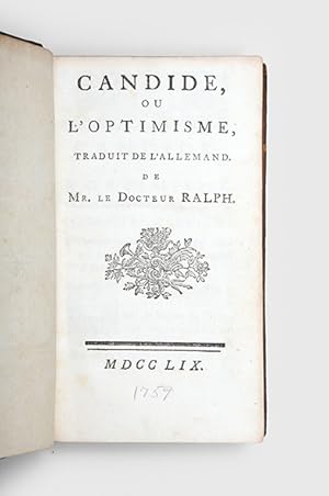 Bild des Verkufers fr Candide, ou l'optimisme, traduit de l'allemand de Mr. le Docteur Ralph. zum Verkauf von Peter Harrington.  ABA/ ILAB.