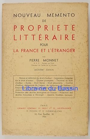 Image du vendeur pour Nouveau memento de proprit littraire pour la France et l'tranger mis en vente par Librairie du Bassin