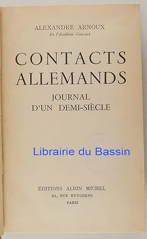 Imagen del vendedor de Contacts allemands Journal d'un demi-sicle a la venta por Librairie du Bassin